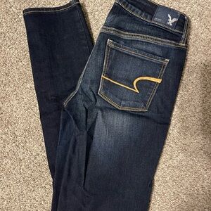 Dark Blue Jeans with Yellow Stitching